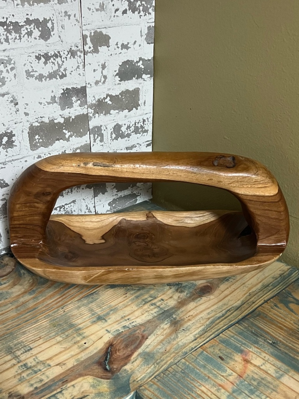 Teak Root Wood Trug Bowl Vintage Hand Carved Long Food Snacks Fruit Serving